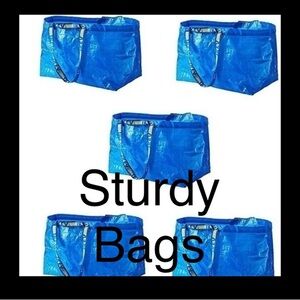 5 large Ikea BAGS blue sturdy organizing garage closet storage shopping new